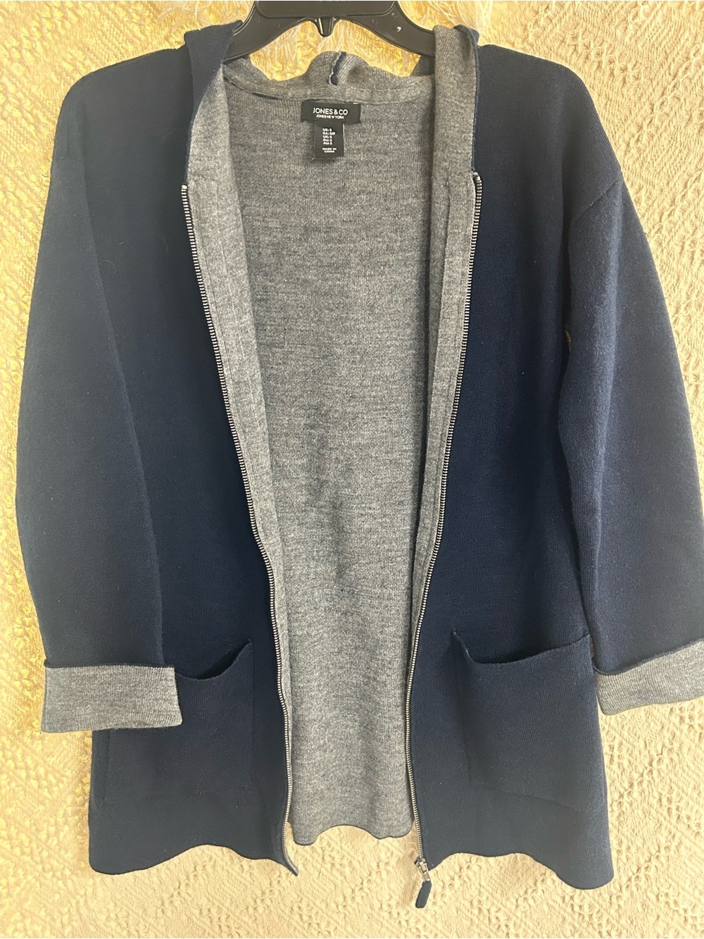 Jones & Co Hooded Cardigan - Navy & Gray